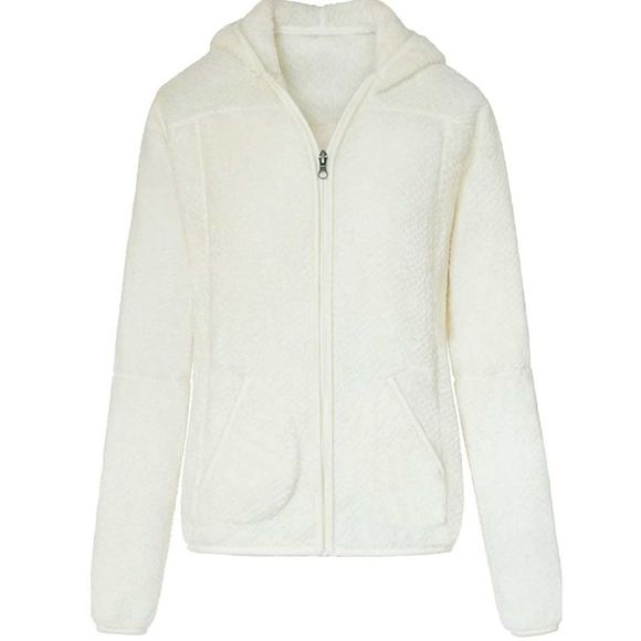 Fleece Hooded Full Zipper Jacket Medium Cream White - Picture 4 of 12